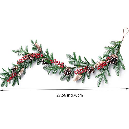 Sqxaldm Guirnalda de Abeto Ratán Navidad Adornos Decoración Navidad Verde con Las Bayas y Piñas Guirnalda de Navidad con Piñas de Abeto Navidad Corona Piña Baya Guirnalda de Abeto para Interior