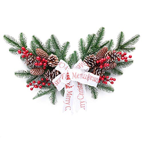 Sqxaldm Guirnalda de Abeto Ratán Navidad Adornos Decoración Navidad Verde con Las Bayas y Piñas Guirnalda de Navidad con Piñas de Abeto Navidad Corona Piña Baya Guirnalda de Abeto para Interior