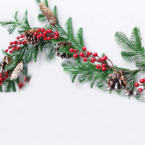 Sqxaldm Guirnalda de Abeto Ratán Navidad Adornos Decoración Navidad Verde con Las Bayas y Piñas Guirnalda de Navidad con Piñas de Abeto Navidad Corona Piña Baya Guirnalda de Abeto para Interior