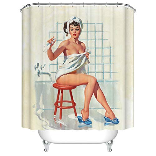 SRJ2018 Cortina de ducha Decoración Sexy Pretty Pin Up Chica Bañando Cuerpo Arte Pintura Cortinas 183X183CM