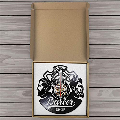 SSCLOCK Reloj de Pared con Disco LP de Vinilo para barbería, Reloj de álbum de música Retro para peluquería, peluquería, peluquería, peluquería, Club de Hombres 30CM