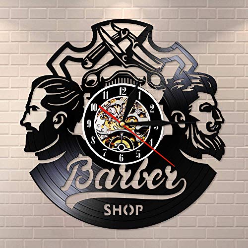 SSCLOCK Reloj de Pared con Disco LP de Vinilo para barbería, Reloj de álbum de música Retro para peluquería, peluquería, peluquería, peluquería, Club de Hombres 30CM