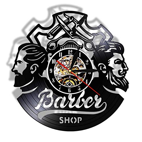 SSCLOCK Reloj de Pared con Disco LP de Vinilo para barbería, Reloj de álbum de música Retro para peluquería, peluquería, peluquería, peluquería, Club de Hombres 30CM