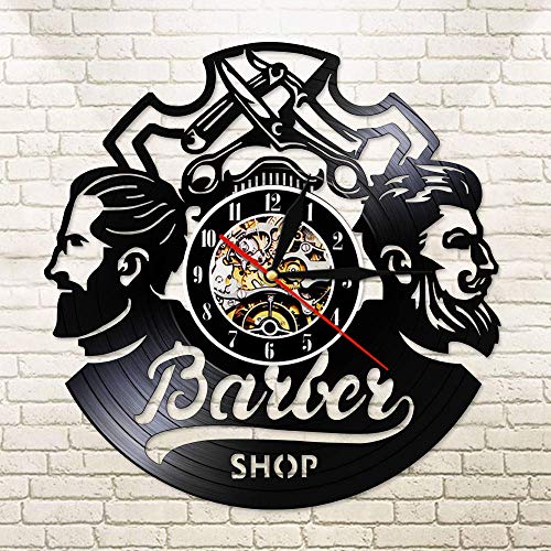 SSCLOCK Reloj de Pared con Disco LP de Vinilo para barbería, Reloj de álbum de música Retro para peluquería, peluquería, peluquería, peluquería, Club de Hombres 30CM