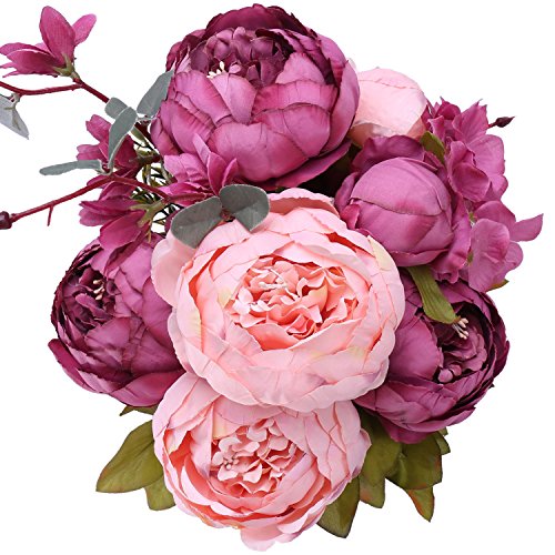 StarLifey Flores Artificiales Falsas Flores Vintage peonías Ramo de Flores para el hogar, Oficina, Fiestas, Bodas, centros de Mesa de Centro de Mesa y café DIY
