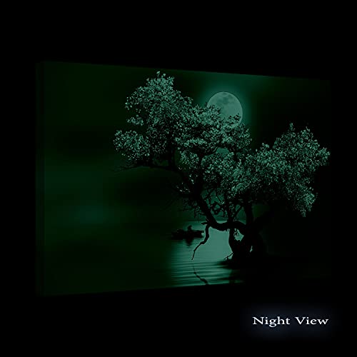 Startonight Cuadro Moderno en Lienzo - Árbol Flores y Luna en Blanco y Negro - Pintura Naturaleza para Salon Decoración Grande 80 x 120 cm