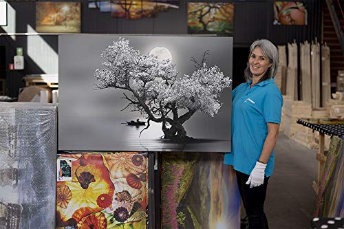 Startonight Cuadro Moderno en Lienzo - Árbol Flores y Luna en Blanco y Negro - Pintura Naturaleza para Salon Decoración Grande 80 x 120 cm