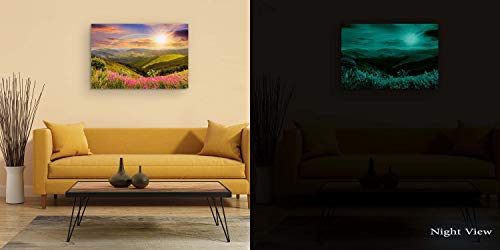 Startonight Cuadro Moderno en Lienzo Sol y Arco Iris de Ensueño, Paisaje Flores y Montaña para Salon Decoración 60 x 90 cm