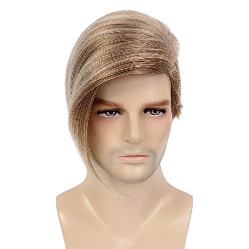 STfantasy Pelucas de hombre rubio ceniza Layayer corto Parte lateral Peluca sintética para hombres Niños Disfraz de fiesta de cosplay usado diariamente y Peluca de hombre de Halloween