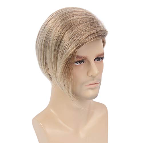 STfantasy Pelucas de hombre rubio ceniza Layayer corto Parte lateral Peluca sintética para hombres Niños Disfraz de fiesta de cosplay usado diariamente y Peluca de hombre de Halloween