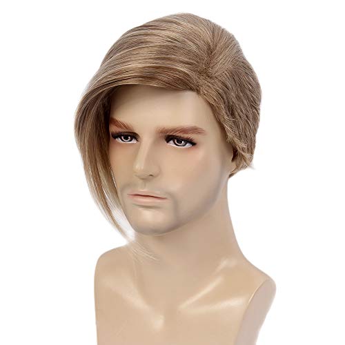 STfantasy Pelucas de hombre rubio ceniza Layayer corto Parte lateral Peluca sintética para hombres Niños Disfraz de fiesta de cosplay usado diariamente y Peluca de hombre de Halloween