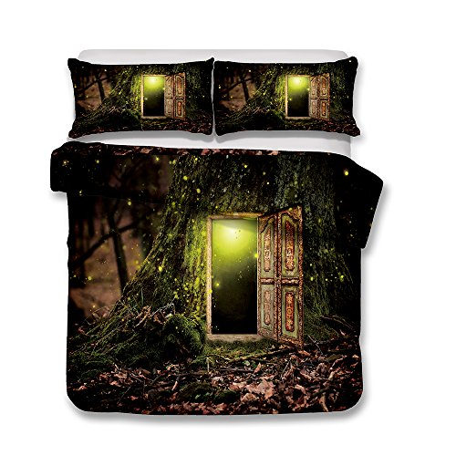 Stillshine Ropa de Cama Funda de edredón y Funda de Almohada Mundo de los sueños Juego de Cama 100% poliéster con Cremallera Oculta (Casa en el árbol, 180 x 220 cm -Adecuado para Cama 105/90 cm)