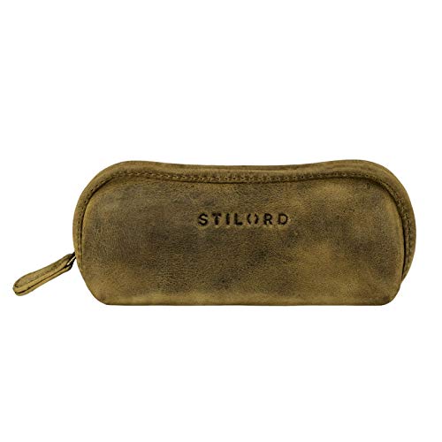 STILORD 'Glasgow' Estuche de Gafas Cuero Funda de Gafas del Sol Bolsa Vintage con Cremallera para Almanecer y Proteger Las Gafas Llaves y Lápices, Color:marrón - Medio