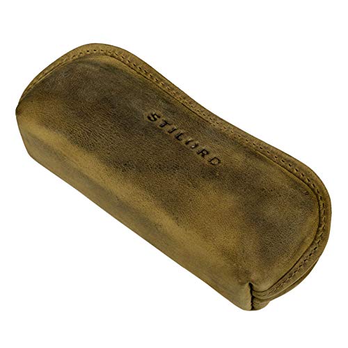 STILORD 'Glasgow' Estuche de Gafas Cuero Funda de Gafas del Sol Bolsa Vintage con Cremallera para Almanecer y Proteger Las Gafas Llaves y Lápices, Color:marrón - Medio