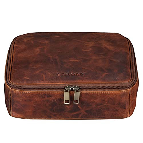 STILORD 'Lee' Neceser Moderno en Cuero para Hombre y Mujer Vintage Maquillaje Bolsa de Aseo de Viaje Vacaciones Bolsa Cosmeticos de Auténtico Cuero, Color:Prestige - marrón