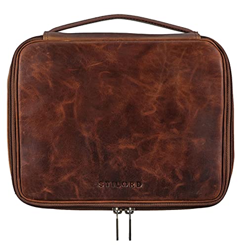 STILORD 'Lee' Neceser Moderno en Cuero para Hombre y Mujer Vintage Maquillaje Bolsa de Aseo de Viaje Vacaciones Bolsa Cosmeticos de Auténtico Cuero, Color:Prestige - marrón