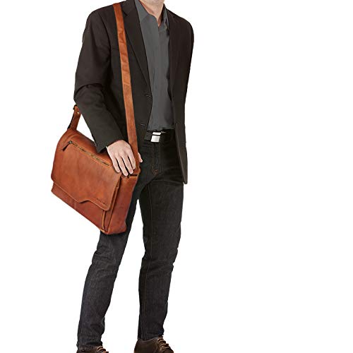 STILORD 'Marvin' Bolso Bandolera de Piel para Hombre y Mujer Bolsa de Mensajero para portátil de 15,6' Maletín Unisex de auténtico Cuero Vintage, Color:Cognac-marrón