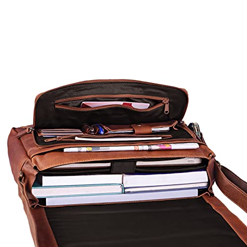 STILORD 'Marvin' Bolso Bandolera de Piel para Hombre y Mujer Bolsa de Mensajero para portátil de 15,6' Maletín Unisex de auténtico Cuero Vintage, Color:Cognac-marrón