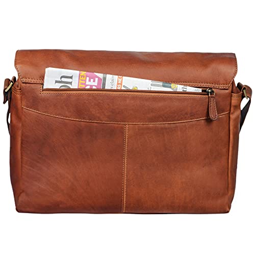 STILORD 'Marvin' Bolso Bandolera de Piel para Hombre y Mujer Bolsa de Mensajero para portátil de 15,6' Maletín Unisex de auténtico Cuero Vintage, Color:Cognac-marrón