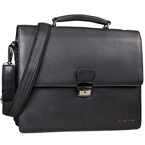 STILORD 'Rion' Maletín Cuero clásico Hombre y Mujer Bolso Negocios Bolso Oficina Bolso Mensajero Bandolera Bolso Profesor de Piel auténtica, Color:Negro