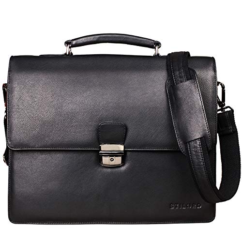 STILORD 'Rion' Maletín Cuero clásico Hombre y Mujer Bolso Negocios Bolso Oficina Bolso Mensajero Bandolera Bolso Profesor de Piel auténtica, Color:Negro