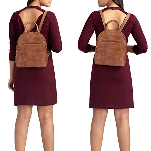STILORD 'Ruby' Daypack Mochila de Cuero para Mujeres Pequeña Backpack Vintage Bolso de Mano Mochila de Día de la Ciudad para Salir de Compras de Auténtica Piel, Color:Andorra - marrón