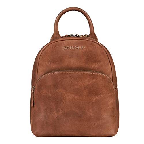STILORD 'Ruby' Daypack Mochila de Cuero para Mujeres Pequeña Backpack Vintage Bolso de Mano Mochila de Día de la Ciudad para Salir de Compras de Auténtica Piel, Color:Andorra - marrón