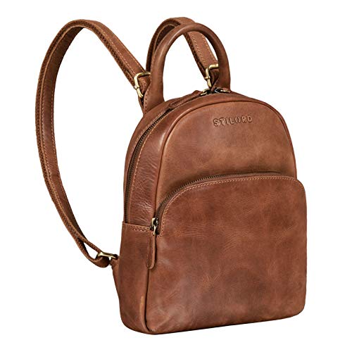STILORD 'Ruby' Daypack Mochila de Cuero para Mujeres Pequeña Backpack Vintage Bolso de Mano Mochila de Día de la Ciudad para Salir de Compras de Auténtica Piel, Color:Andorra - marrón
