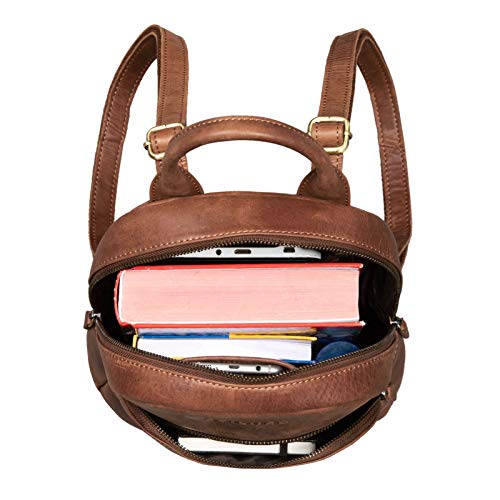 STILORD 'Ruby' Daypack Mochila de Cuero para Mujeres Pequeña Backpack Vintage Bolso de Mano Mochila de Día de la Ciudad para Salir de Compras de Auténtica Piel, Color:Andorra - marrón
