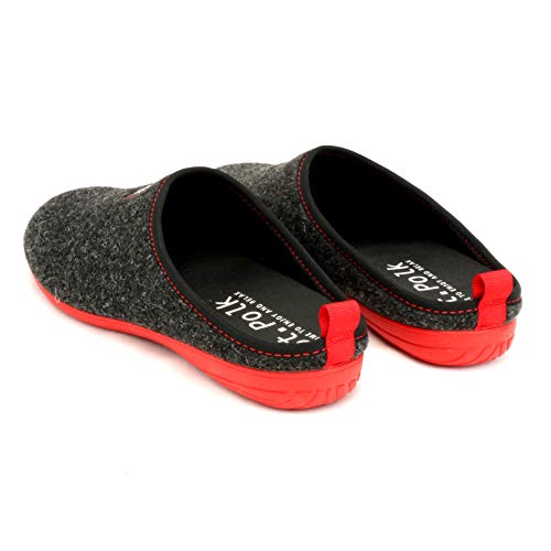St.Polk® Zapatillas casa Mujer/Hombre Slippers Pantuflas de Estar por casa Fabricadas España Original Unisex Invierno/Verano máxima Comodidad Suela Caucho Plantilla Extraible (Gris/Rojo, Numeric_43)