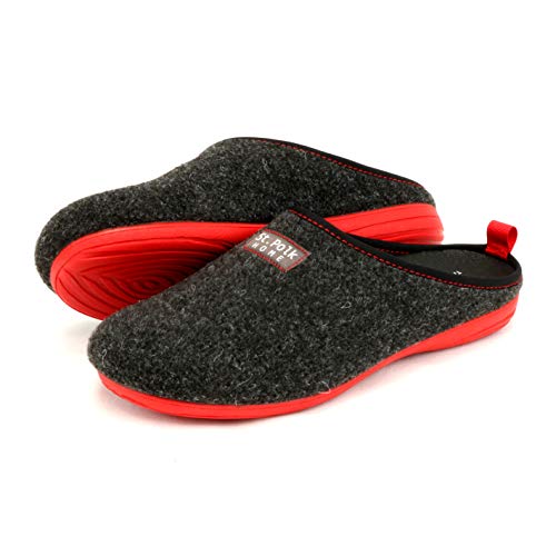St.Polk® Zapatillas casa Mujer/Hombre Slippers Pantuflas de Estar por casa Fabricadas España Original Unisex Invierno/Verano máxima Comodidad Suela Caucho Plantilla Extraible (Gris/Rojo, Numeric_43)