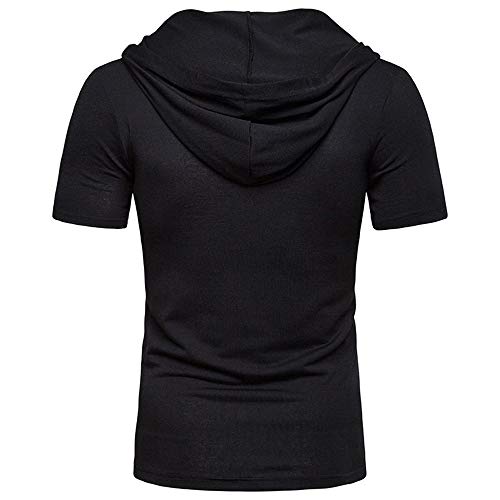 Streetwear Hombre Manga Corta con Cordones Color Sólido Básico Hombre Shirt Deportiva Verano Hombre Sudadera con Capucha Ajustada Transpirable Tendencia De Moda Hombre T-Shirt B-Black L