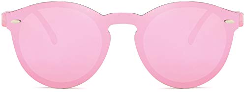 styleBREAKER gafas de sol con un solo cristal con lentes planas y patillas de plástico, lentes redondas, unisex 09020081, color:Montura Rosa / Vidrio Rosa espejado