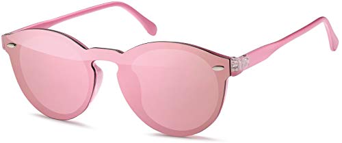 styleBREAKER gafas de sol con un solo cristal con lentes planas y patillas de plástico, lentes redondas, unisex 09020081, color:Montura Rosa / Vidrio Rosa espejado