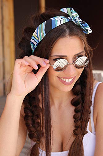 styleBREAKER Gafas de sol redondas marco metálico estrecho, diseño retro, patillas con bisagra de resorte, unisex 09020065, color:Marco dorado / vidrio verde-azul