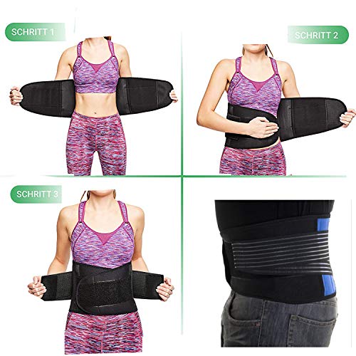 SUAVER Neopreno Deluxe Doble Halar Lumbar Inferior de la Espalda Apoyo de la Ayuda Cinturón de Ejercicio Alivio del Dolor (Negro, XXXXXX-L /58-62")