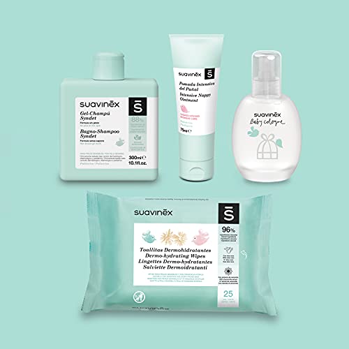 SUAVINEX Canastilla Cosmética De Bebé Con Cesta De Mimbre. Incluye: Baby Cologne 100ml, Gel Champú Syndet 300ml, Pomada Intensiva Pañal 75ml, Toallitas Dermohidratantes 25 Uds. color Rosa