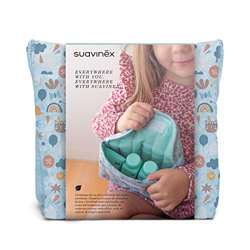 SUAVINEX Neceser Tela de Viaje para Bebés con Baby Cologne, Loción Hidratante, Crema Pañal y Gel-Champú Espumoso. Formato Viaje, 4 Productos, Azul (401301)