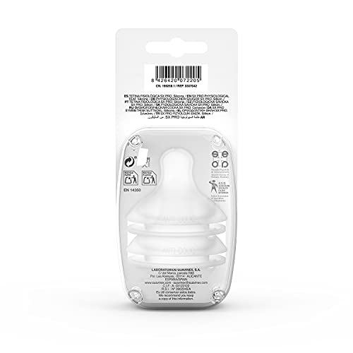 Suavinex, Nuevo Pack 2 Tetinas Fisiológicas SX Pro de Silicona. Flujo Denso Para Papillas. Tetina +6 Meses. Con Sistema Anticólico, 2 Unidades
