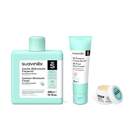 SUAVINEX Set Hidratación Edición Limitada: Loción Hidratante 300Ml + Crema Facial 50Ml + Bálsamo Labial. 3 Productos, Unisex (307494), Plateado, Set 1