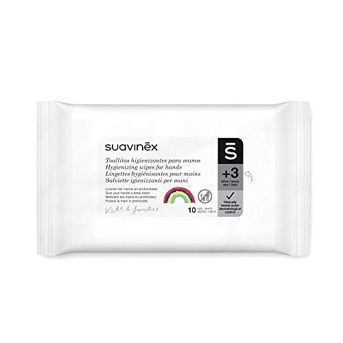 SUAVINEX, Toallitas Higienizantes de Manos Niños y Familia. Desinfección inmediata. Para Niños +3 Años, 10 toallitas. Blanco