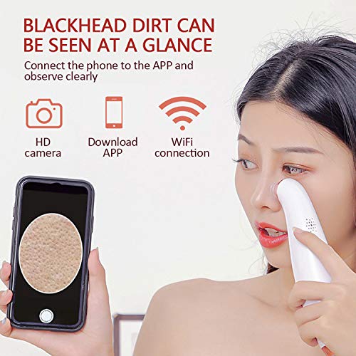 Succionador de Puntos Negros con Cámara, WIFI Removedor de Espinilla Visible Eléctrico para Facial Acne Pimple Grease, USB Recargable, 6 Puntas reemplazable - Compatible con Android IOS Windows Mac