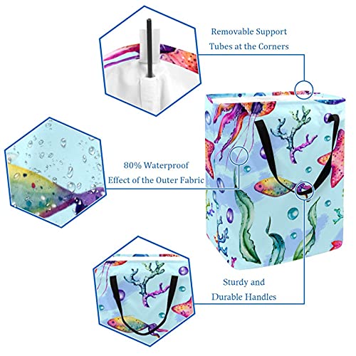 Sucio Clasificador de ropa Medusas de agua Estrella de mar de mar de coral plegable juguetes / libros cesta de almacenamiento cesta de lavandería con asas y soportes desmontables