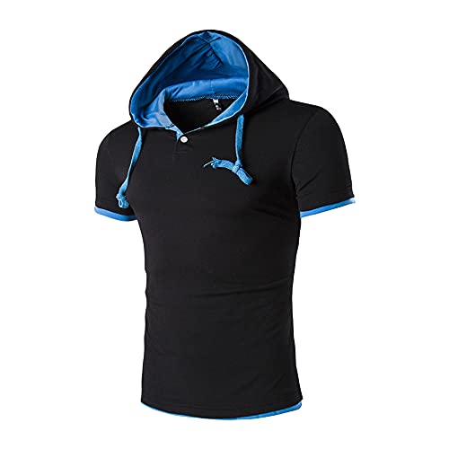 Sudadera Capucha Hombre Moda Empalme Manga Corta Verano Hombre Shirt Lazada Hombre Casuales Camisas Casual Stretch Gym Jogging Wicking Hombre Camiseta G-Black(A) 5XL