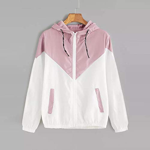 Sudadera Mujer Otoño Invierno 2019 SHOBDW Patchwork Chaqueta Mujer Sudaderas Deporte Adolescentes Chicas Moda Blusa Tops Ofertas Sudaderas con Capucha Mujer Cremallera Tallas Grandes(Rosado,XL)