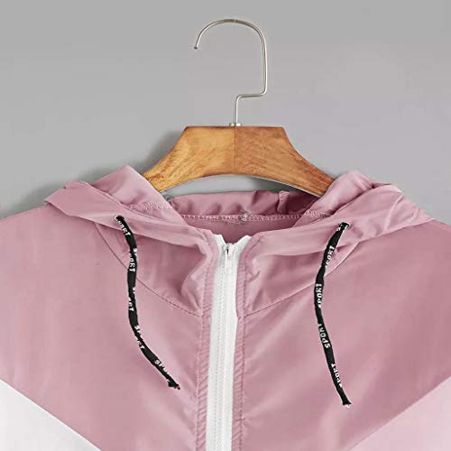 Sudadera Mujer Otoño Invierno 2019 SHOBDW Patchwork Chaqueta Mujer Sudaderas Deporte Adolescentes Chicas Moda Blusa Tops Ofertas Sudaderas con Capucha Mujer Cremallera Tallas Grandes(Rosado,XL)