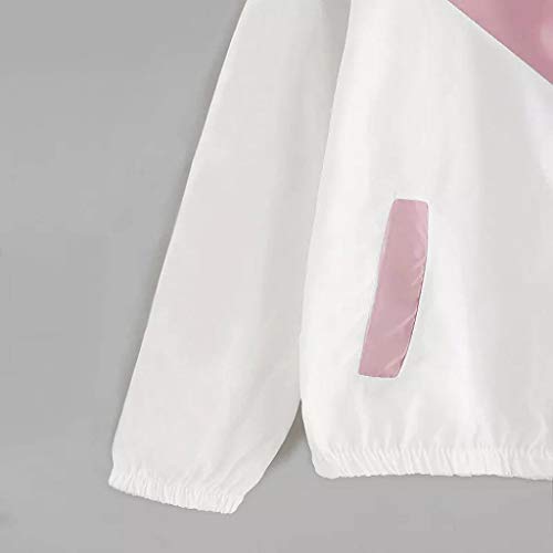 Sudadera Mujer Otoño Invierno 2019 SHOBDW Patchwork Chaqueta Mujer Sudaderas Deporte Adolescentes Chicas Moda Blusa Tops Ofertas Sudaderas con Capucha Mujer Cremallera Tallas Grandes(Rosado,XL)
