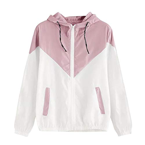 Sudadera Mujer Otoño Invierno 2019 SHOBDW Patchwork Chaqueta Mujer Sudaderas Deporte Adolescentes Chicas Moda Blusa Tops Ofertas Sudaderas con Capucha Mujer Cremallera Tallas Grandes(Rosado,XL)
