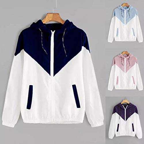 Sudadera Mujer Otoño Invierno 2019 SHOBDW Patchwork Chaqueta Mujer Sudaderas Deporte Adolescentes Chicas Moda Blusa Tops Ofertas Sudaderas con Capucha Mujer Cremallera Tallas Grandes(Rosado,XL)