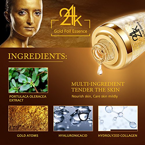 Suero Facial, Esencia Facial de oro de 24K con ácido Hialurónico para el Cuidado de la piel, Suero Antienvejecimiento para Arrugas, Suero Hidratante de Esencia de piel Reafirmante para Mujeres - 30 ml